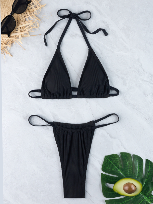New women's simple sexy ribbed solid color gathered bikini