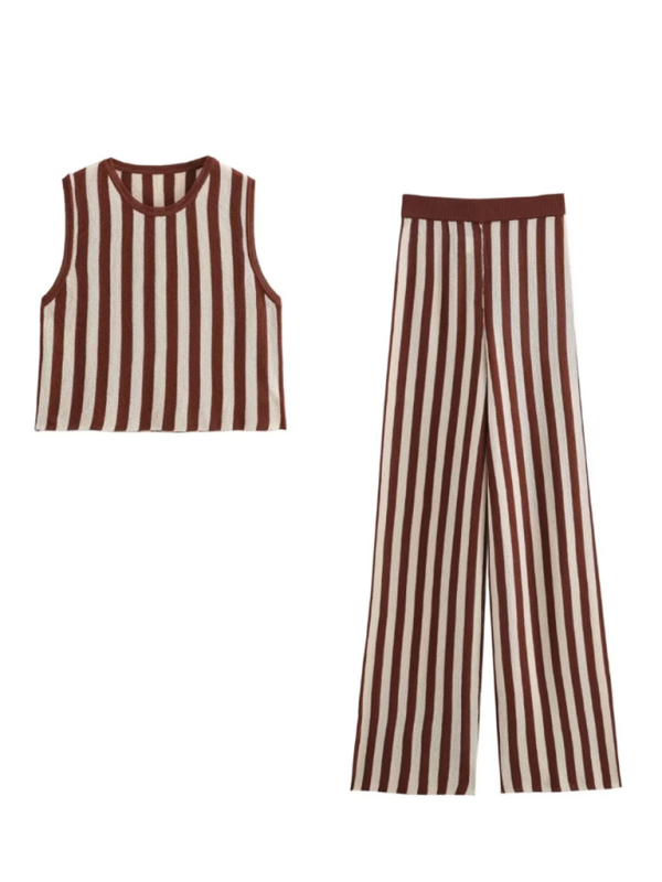 New women's fashion knitted striped sleeveless vest/trousers