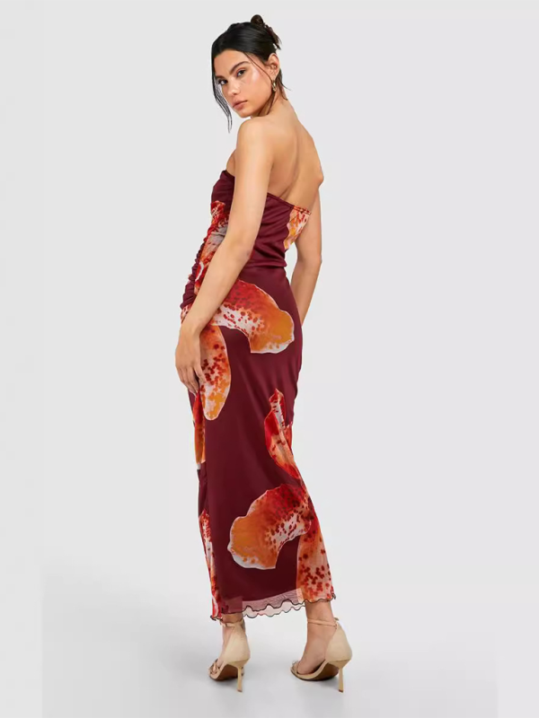 Women's tight tube top sexy sleeveless dress mesh pleated print