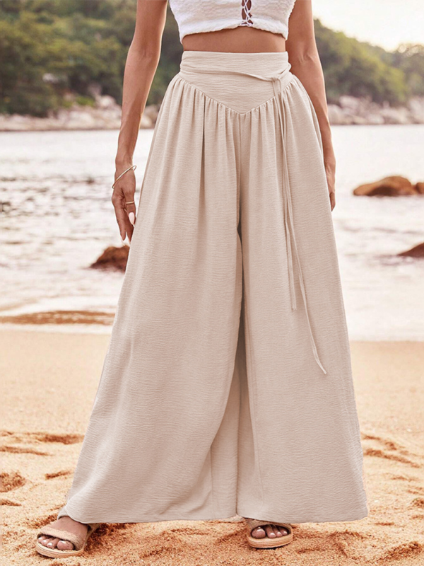 Simple wide-leg casual pants new style high waist elastic waist slightly flared trousers