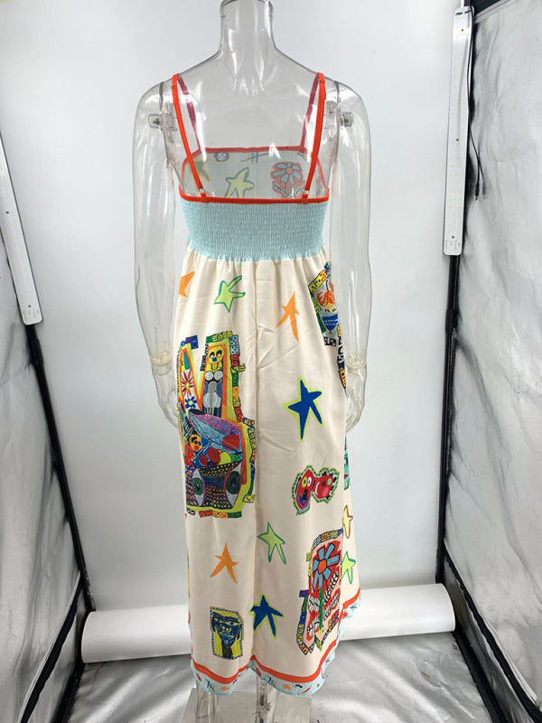 New sexy graffiti print camisole swing dress