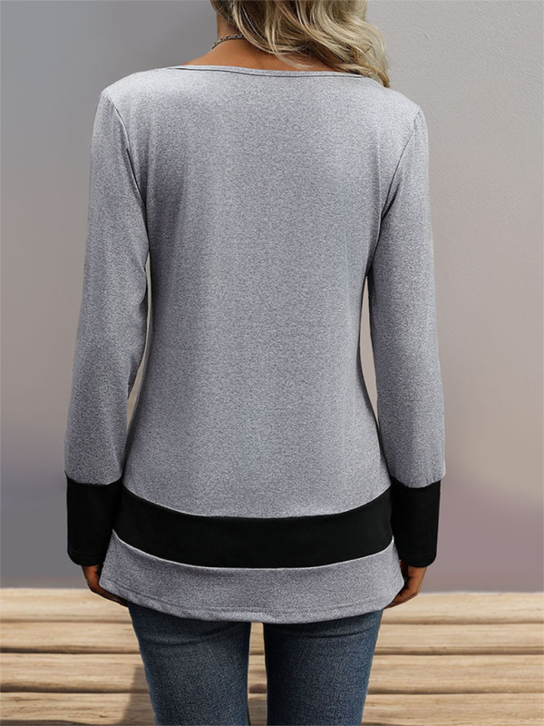 New simple solid color long-sleeved T-shirt color matching contrast casual home tops