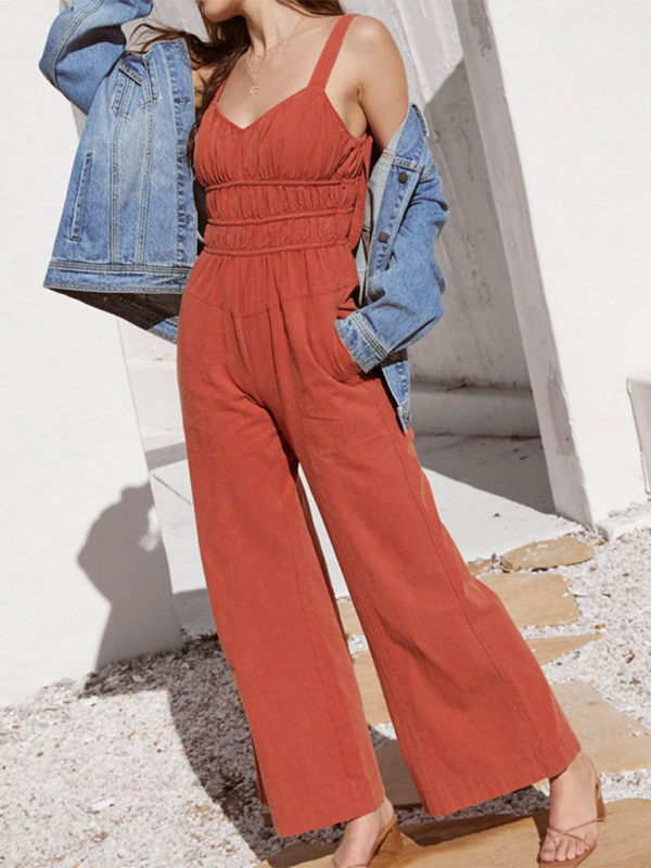 New solid color resort fashion jumpsuit