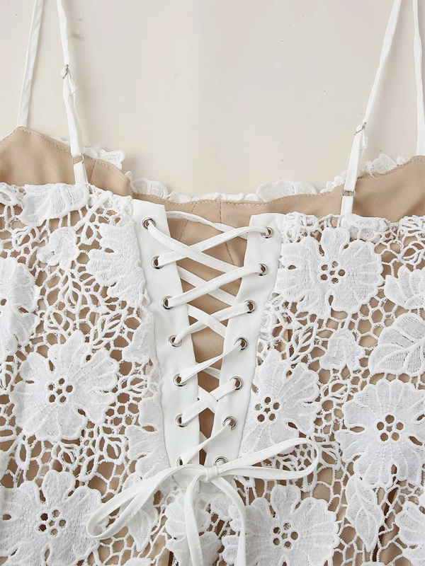 New women's lace mesh suspender long dress