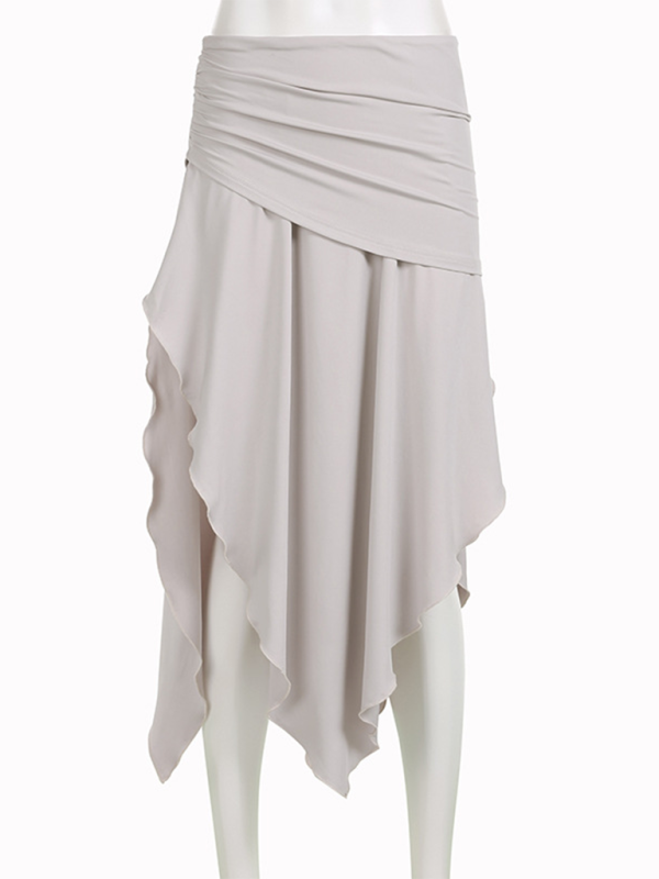Women's holiday casual style pleated slit irregular design low waist solid color drape skirt