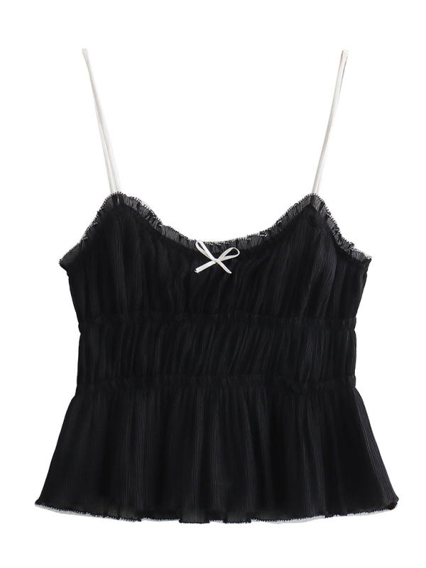 New textured layered camisole top with small bow