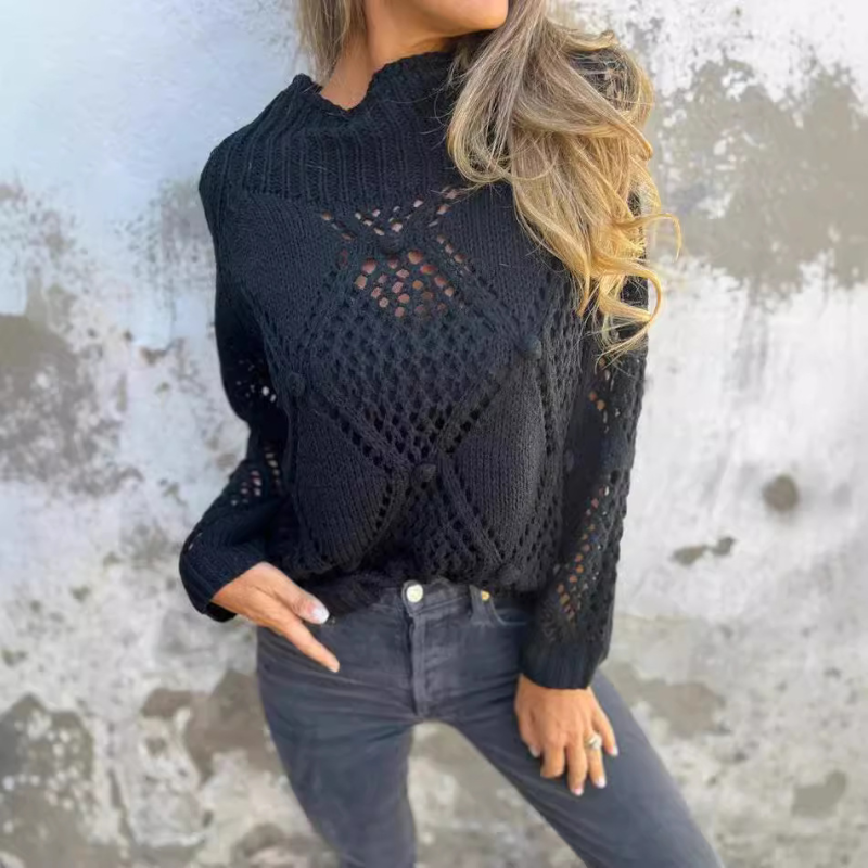 New Casual Loose Skeleton Sweater Round Neck Knit Top