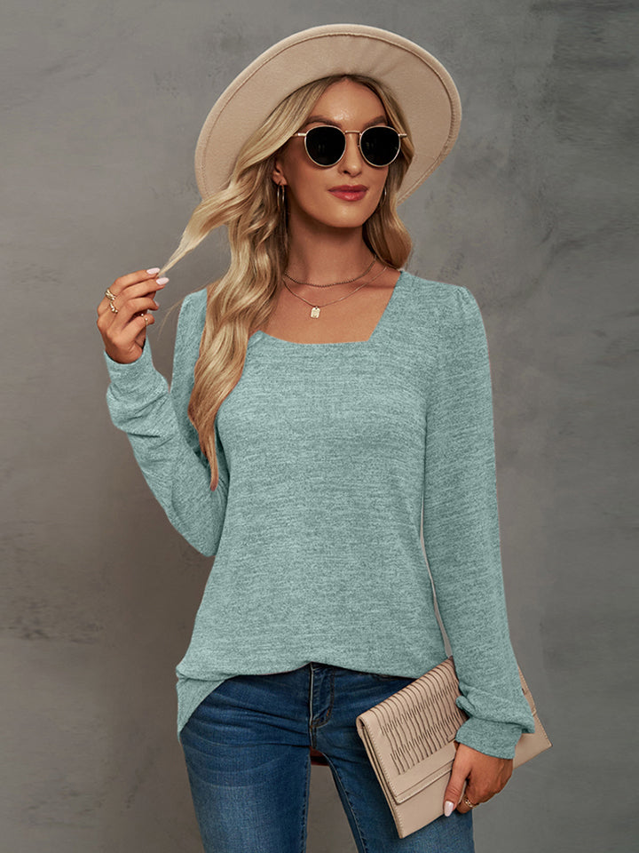 Heathered Square Neck Long Sleeve T-Shirt