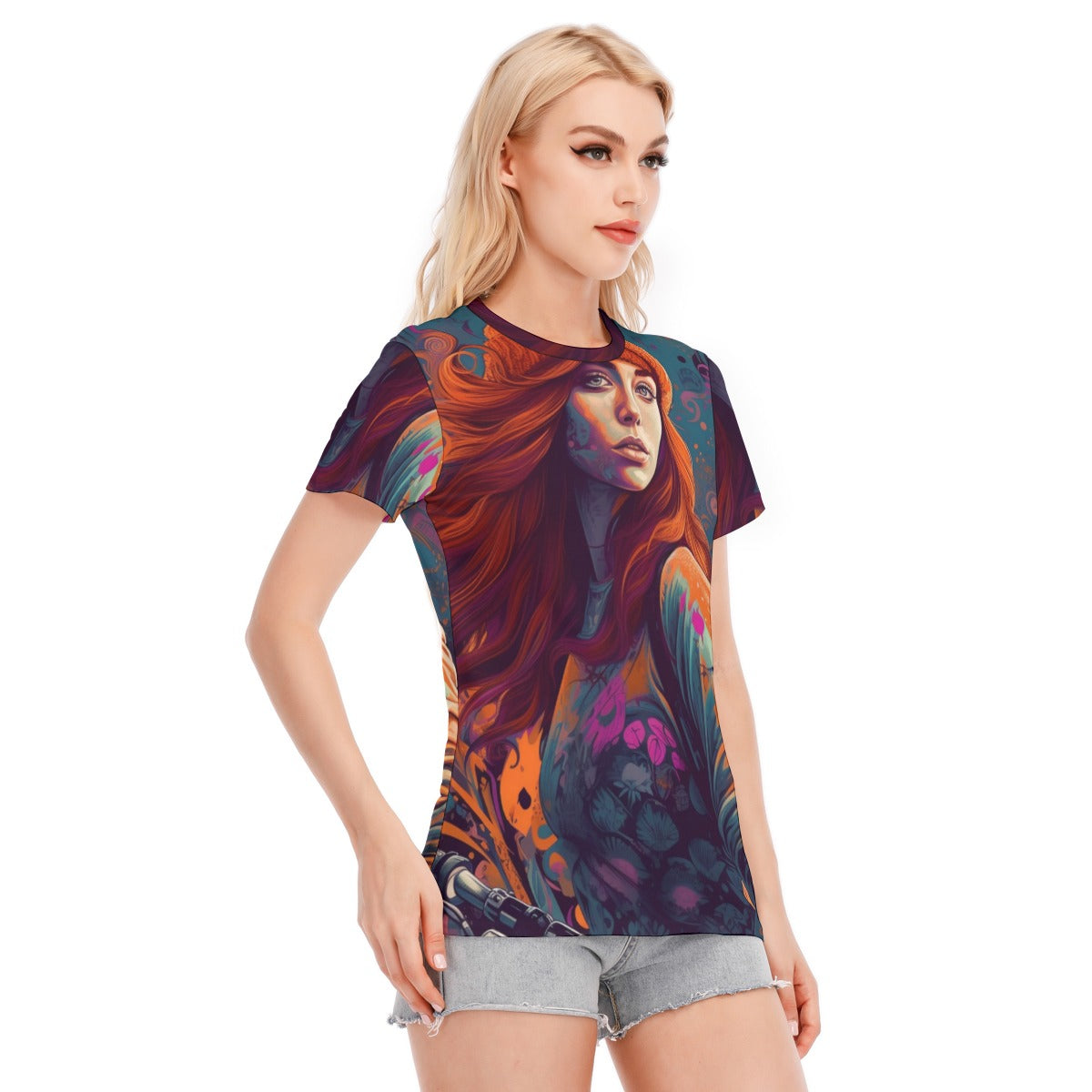 All-Over Print Women's Round Neck T-Shirt | 190GSM Cotton