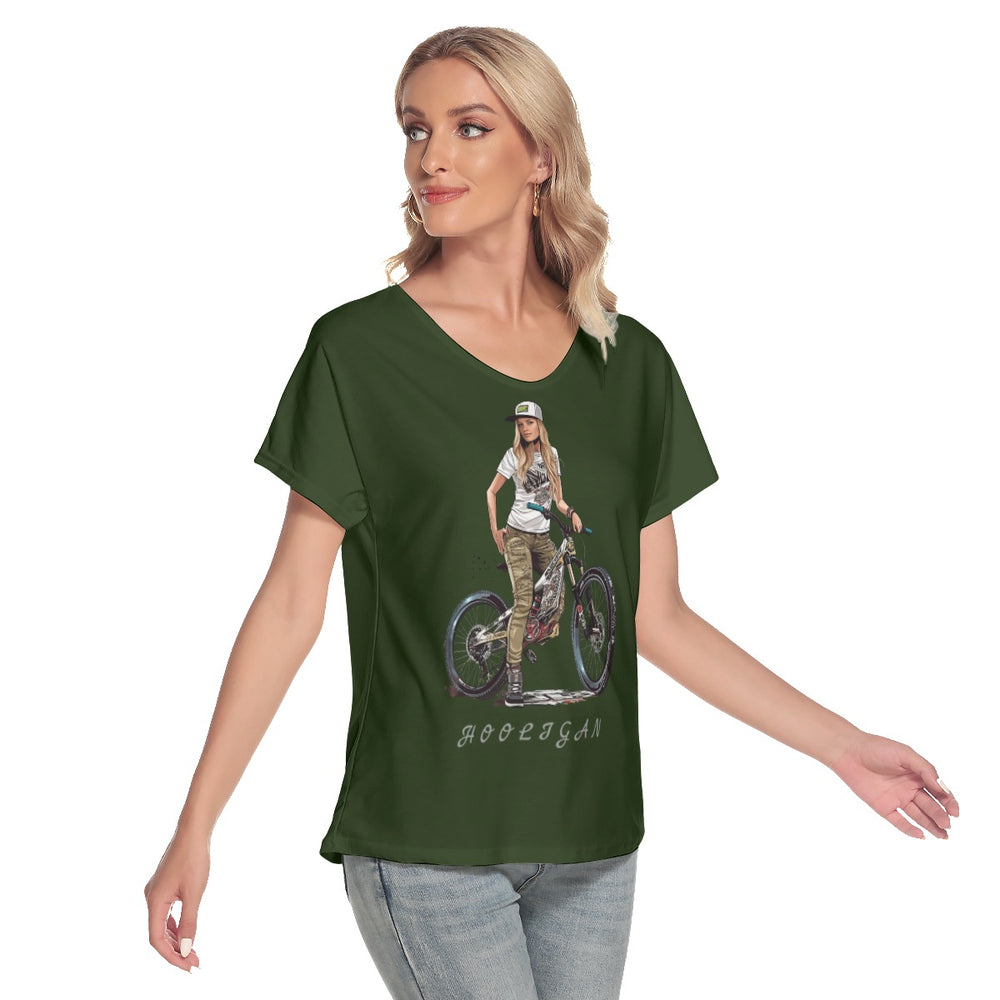 All-Over Print Women's Loose V-neck Short Sleeve T-shirt