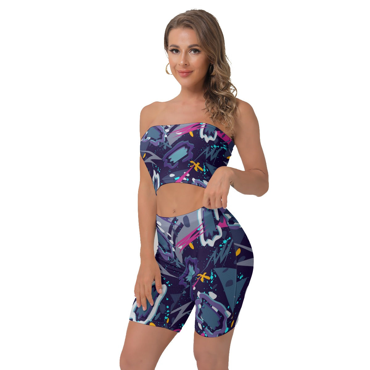 All-Over Print Women's Breast Wrap Shorts Suit