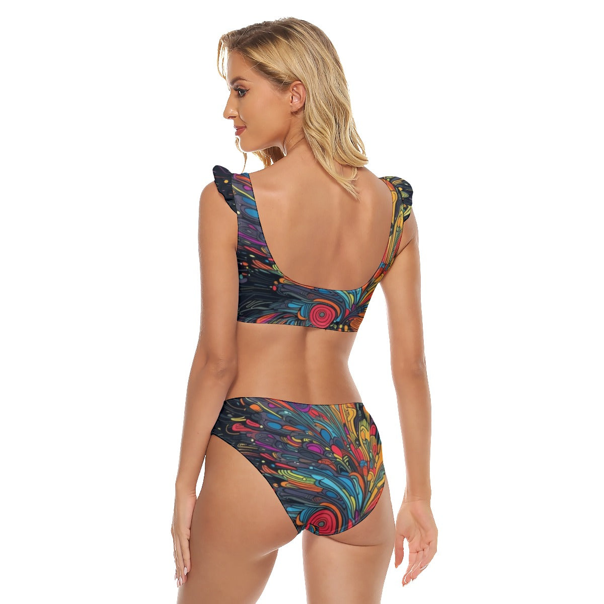 All-Over Print Women's Bikini Swimsuit With Ruffle Cuff Bra