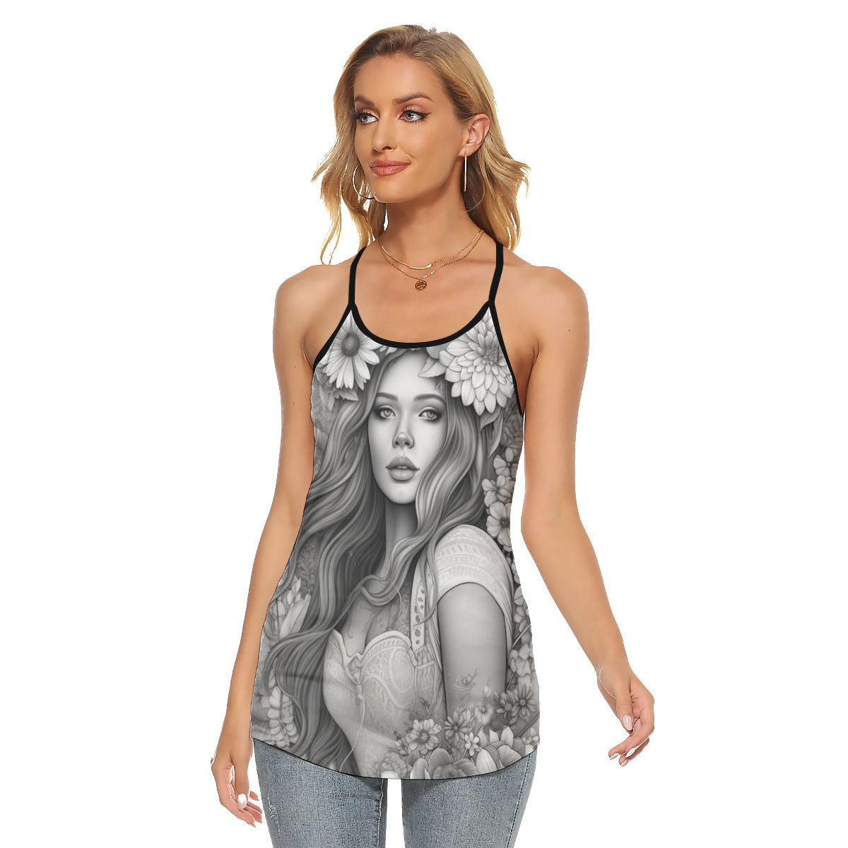 All-Over Print Women's Criss-Cross Open Back Tank Top