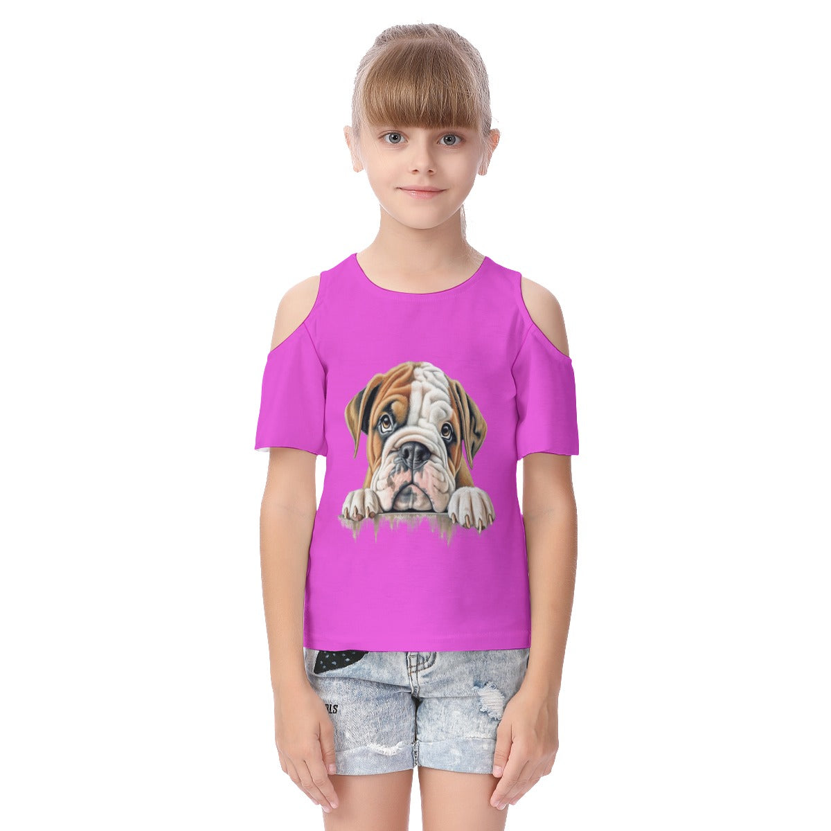 All-Over Print Kid's Cold Shoulder T-shirt With Ruffle Sleeves