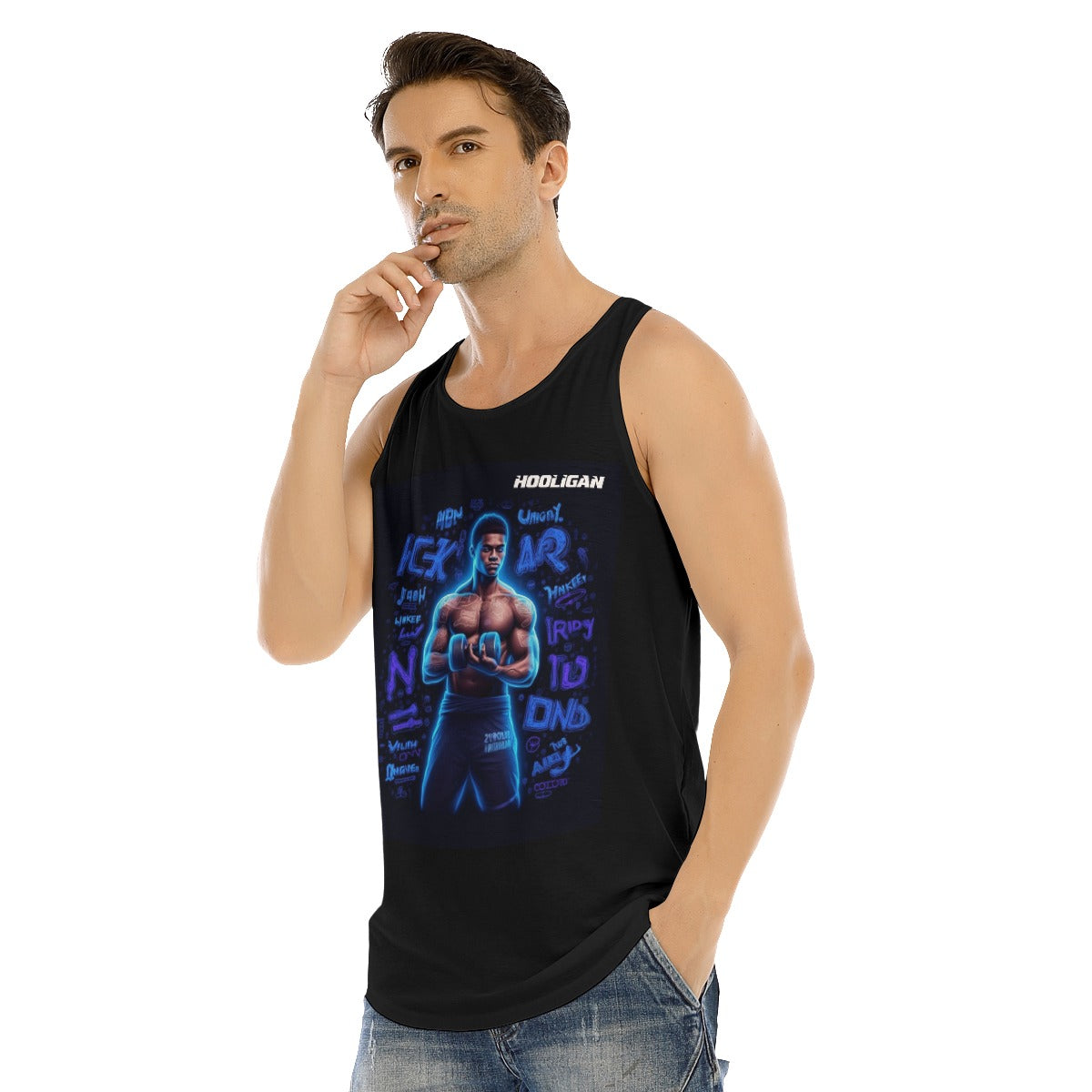 All-Over Print Men's Curved Hem Long Tank Top