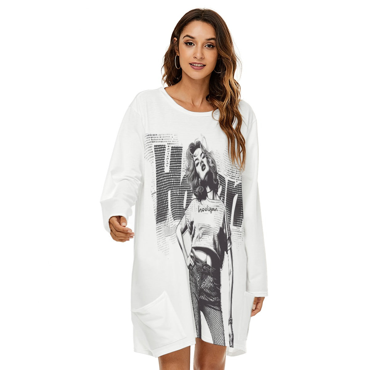 All-Over Print  Women's Loose Crew Neck Dress