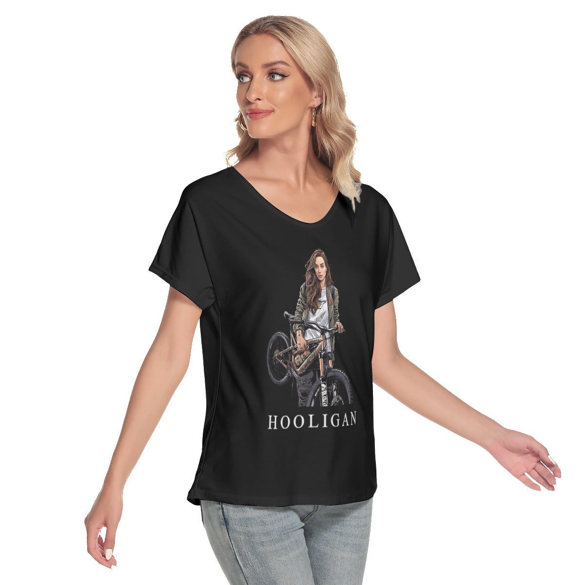 All-Over Print Women's Loose V-neck Short Sleeve T-shirt