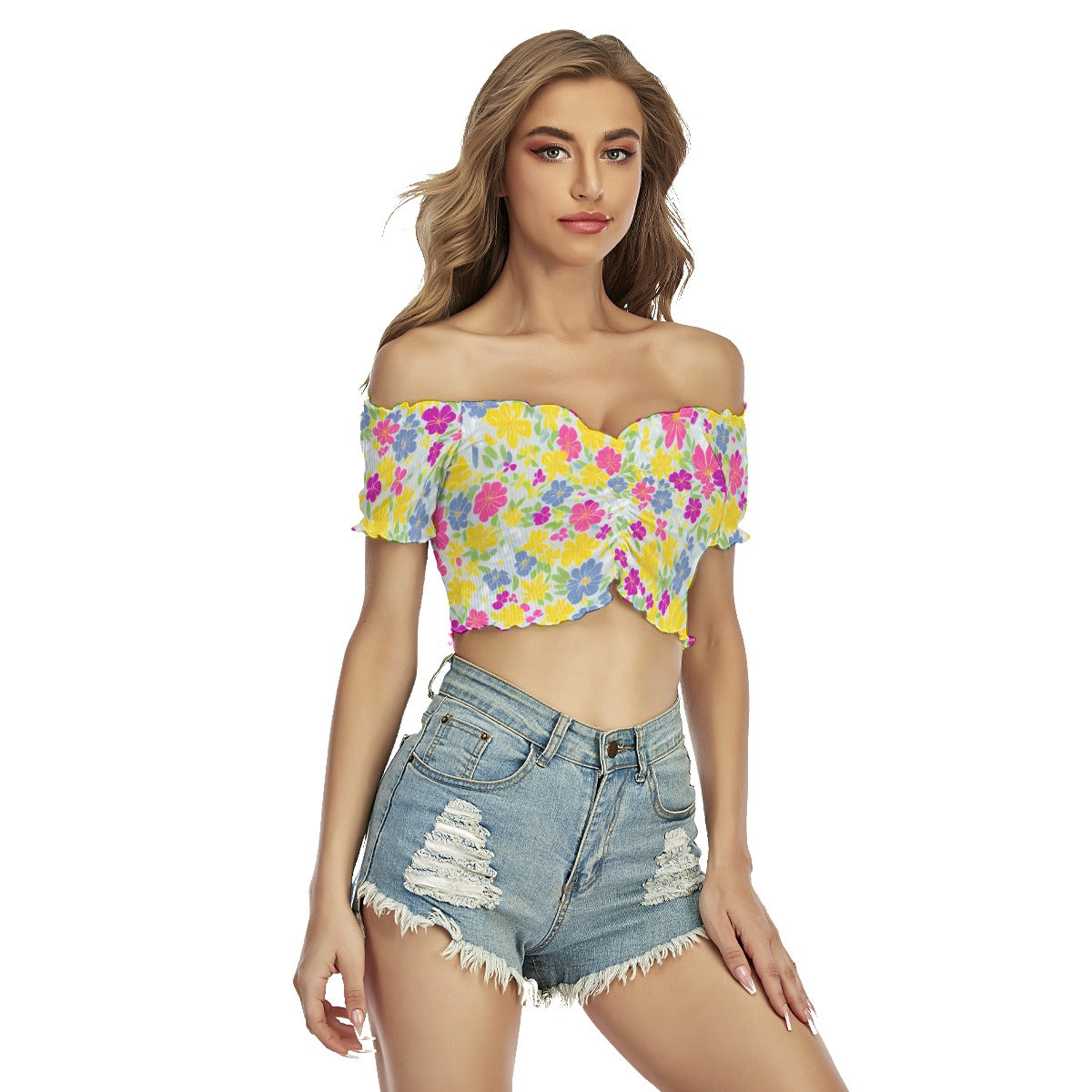 All-Over Print Women's One-shoulder Off-the-navel Short Sleeve T-shirt