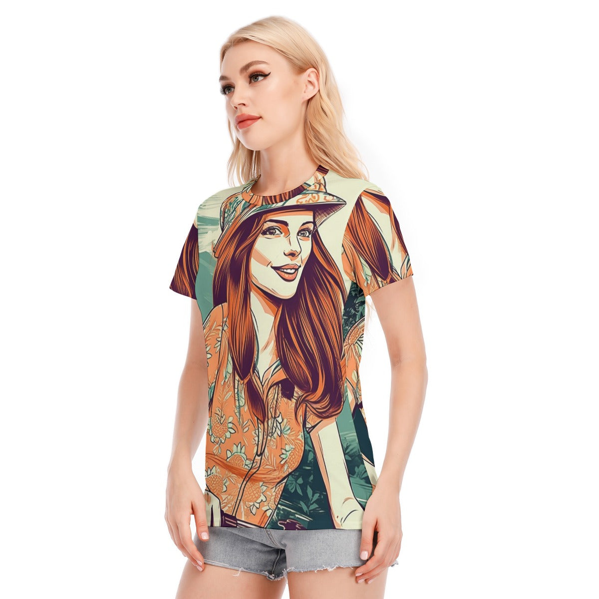 All-Over Print Women's Round Neck T-Shirt | 190GSM Cotton