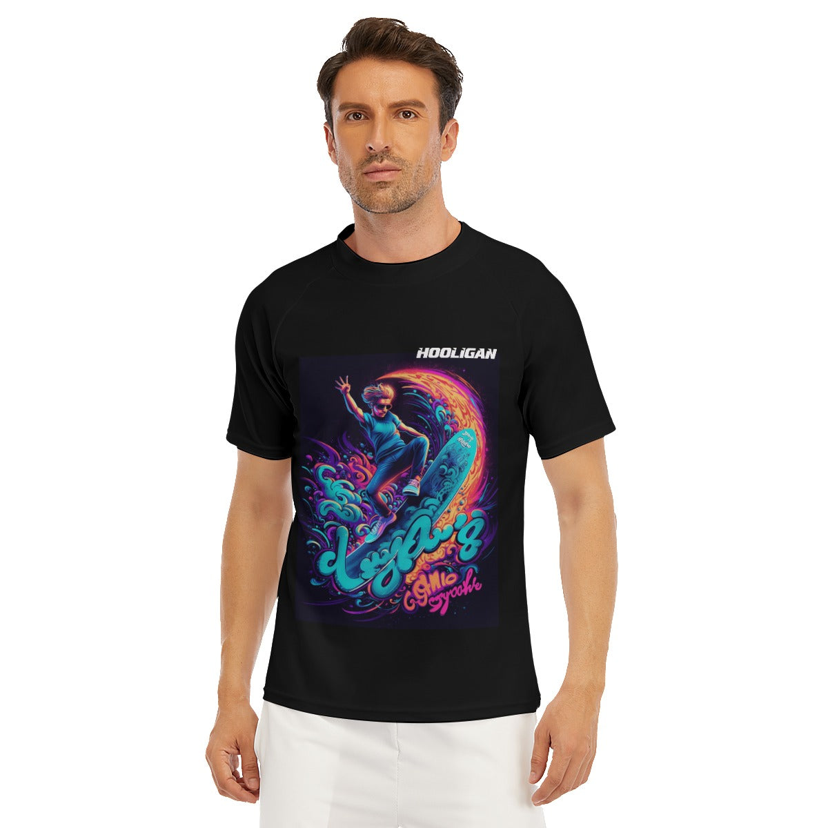 All-Over Print Men's Tight Surf Clothing With Half Sleeves