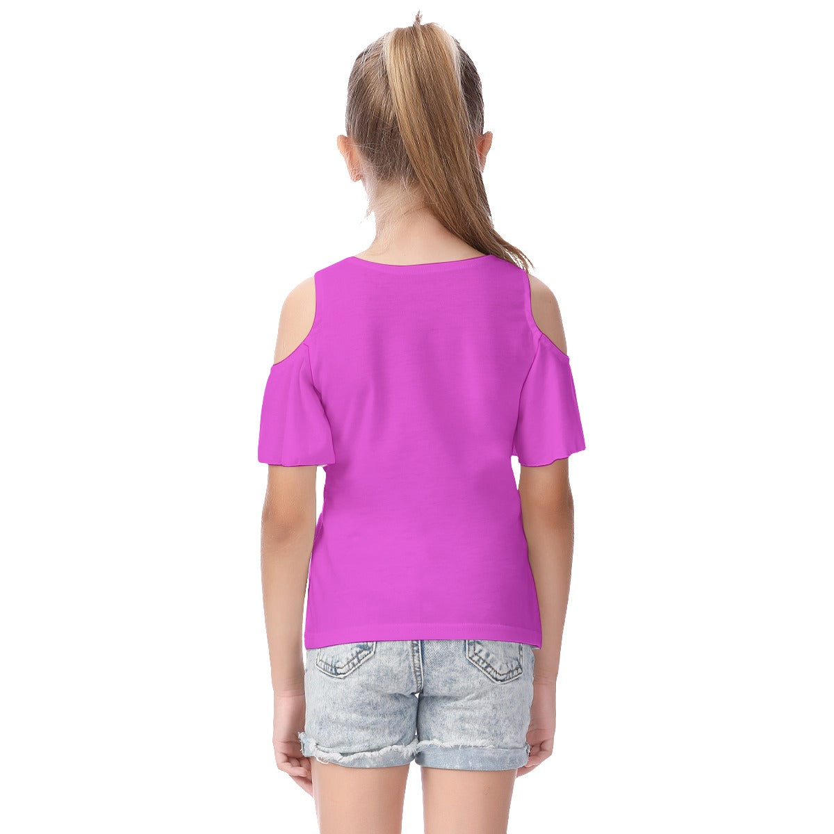 All-Over Print Kid's Cold Shoulder T-shirt With Ruffle Sleeves