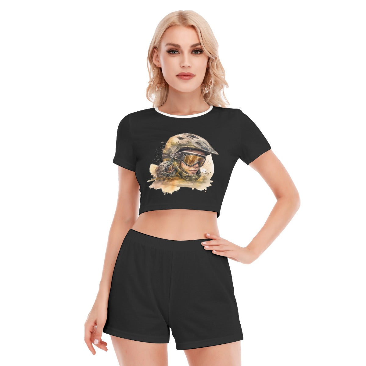 All-Over Print Women's Short Sleeve Cropped Top Shorts Suit