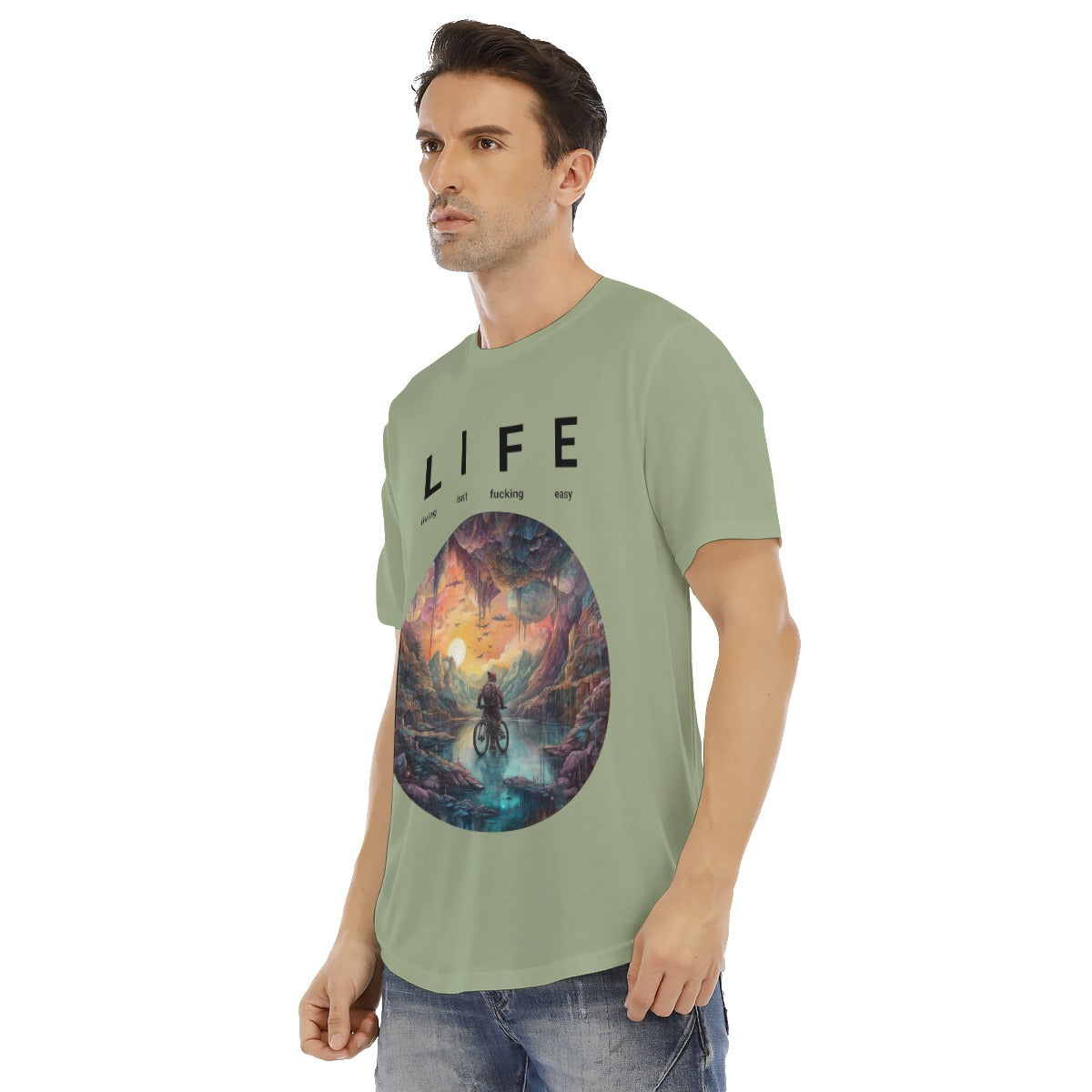 All-Over Print Men's Short Sleeve Rounded Hem T-shirt