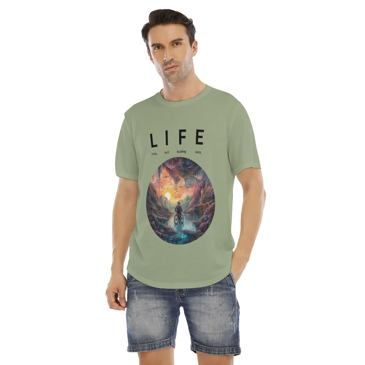 All-Over Print Men's Short Sleeve Rounded Hem T-shirt