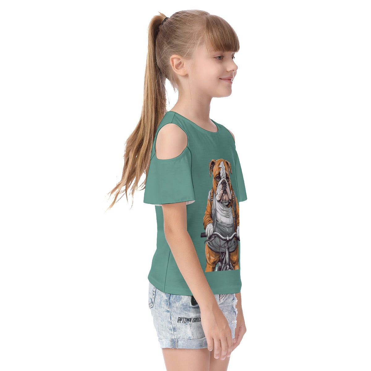 All-Over Print Kid's Cold Shoulder T-shirt With Ruffle Sleeves