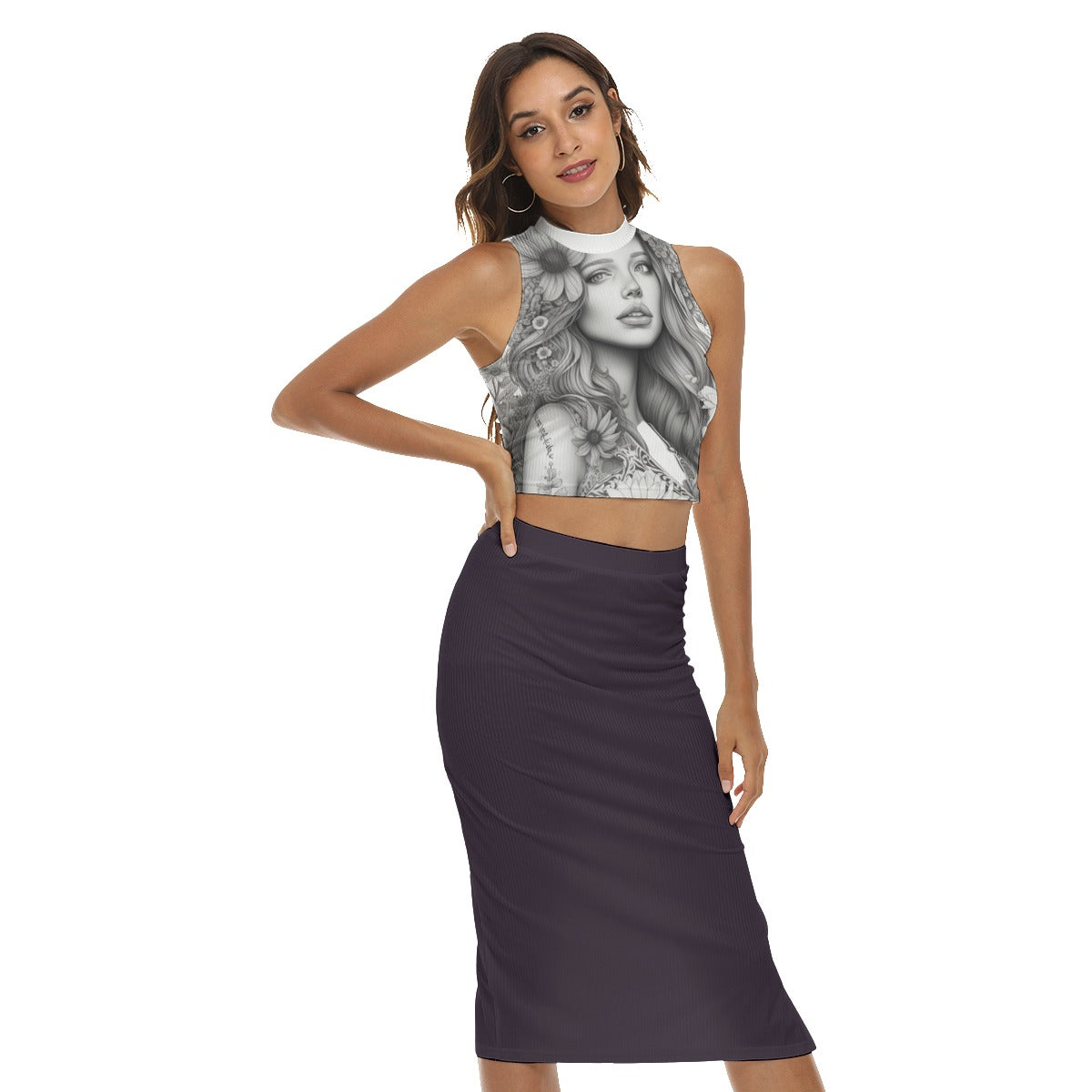 All-Over Print Women's Tank Top & Split High Skirt Set