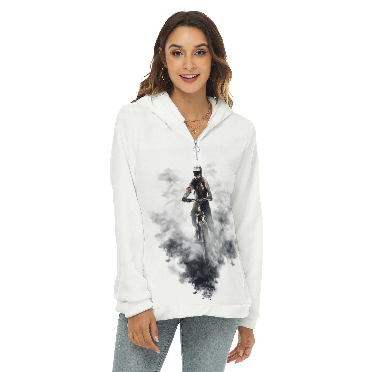 All-Over Print Women's Borg Fleece Hoodie With Half Zip