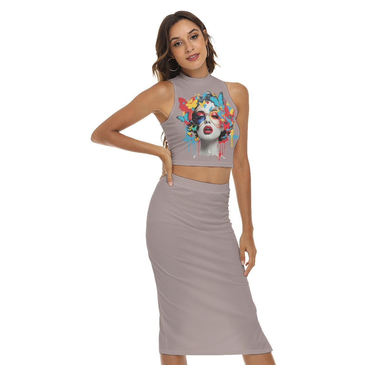 All-Over Print Women's Tank Top & Split High Skirt Set