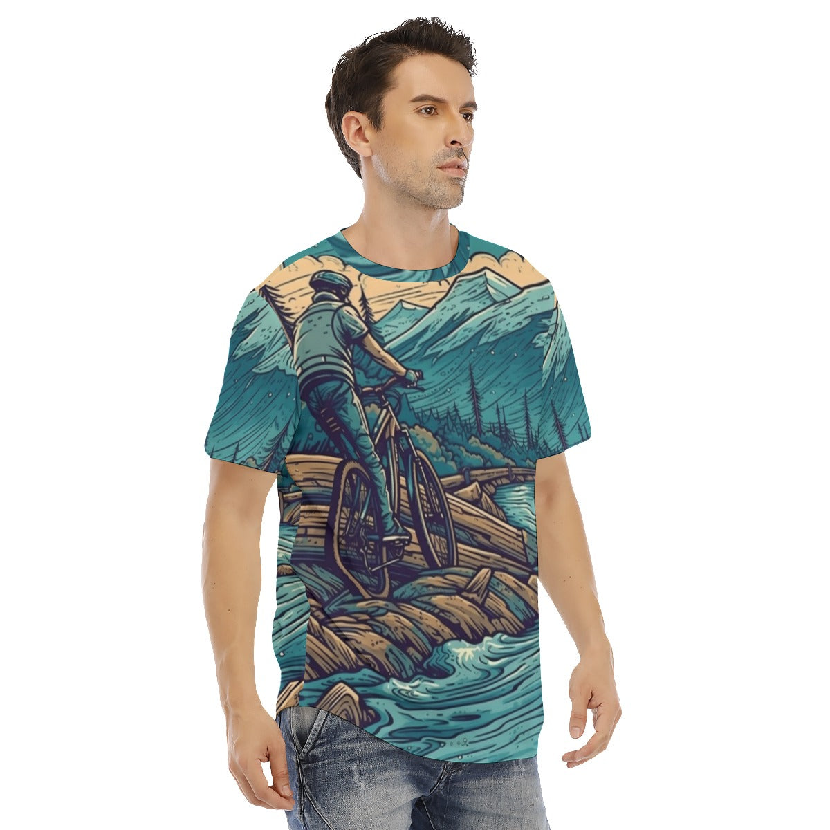 All-Over Print Men's Short Sleeve Rounded Hem T-shirt