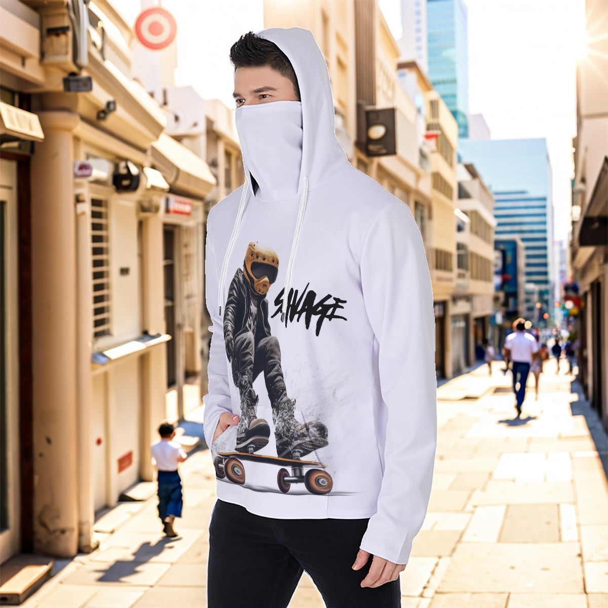 Eco-friendly All-Over Print Men's Masked Hoodie