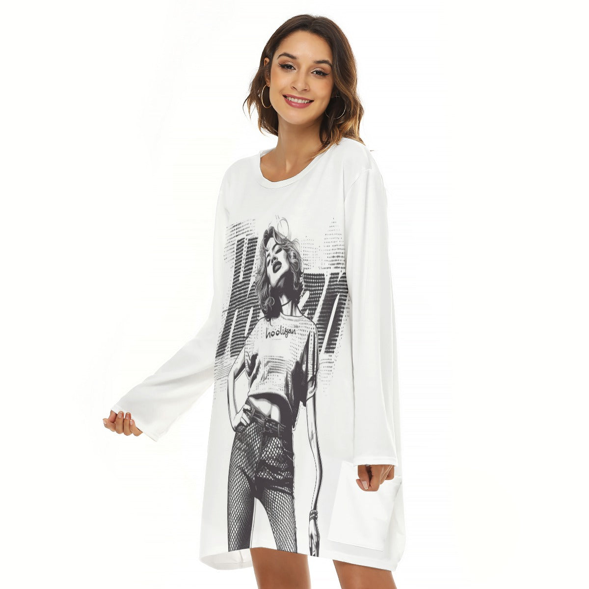 All-Over Print  Women's Loose Crew Neck Dress