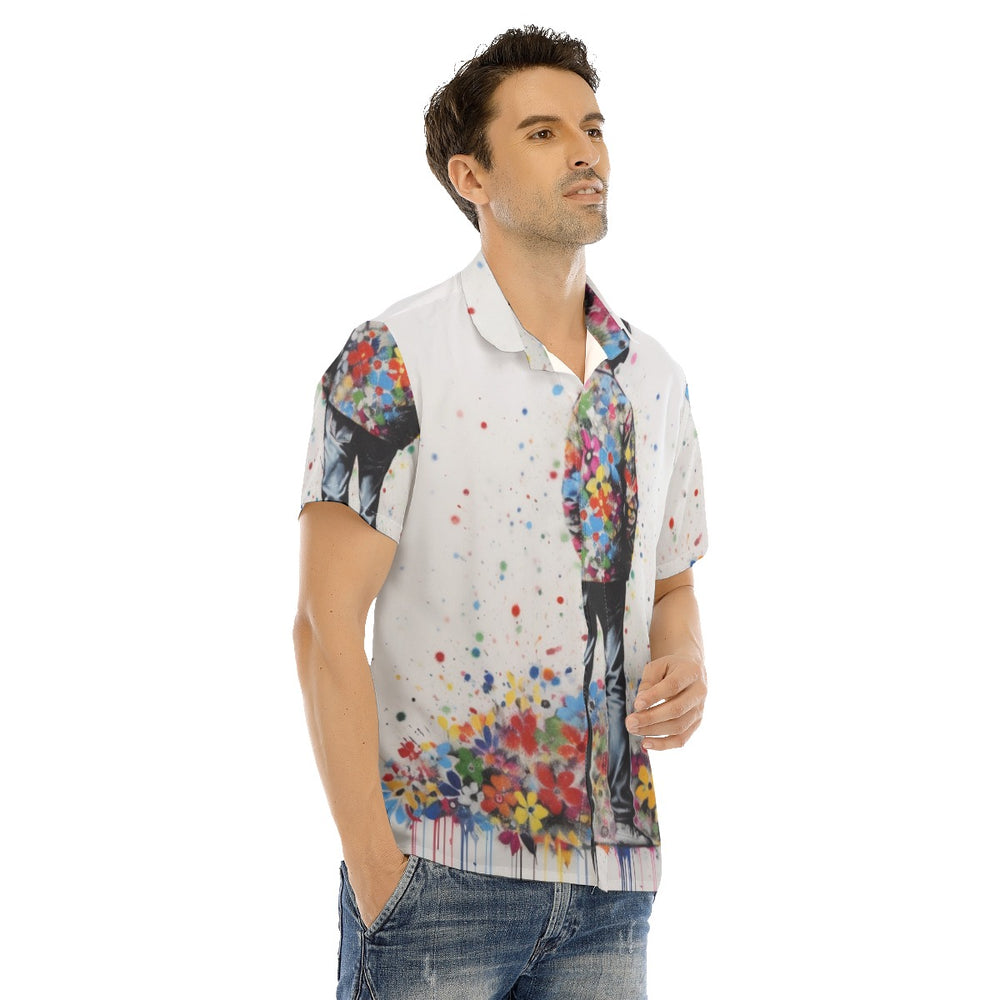 All-Over Print Men's Lapel Collar Short Sleeve T-shirt With Concealed Placket