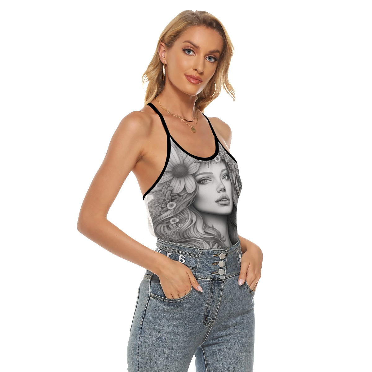 All-Over Print Women's Criss-Cross Open Back Tank Top