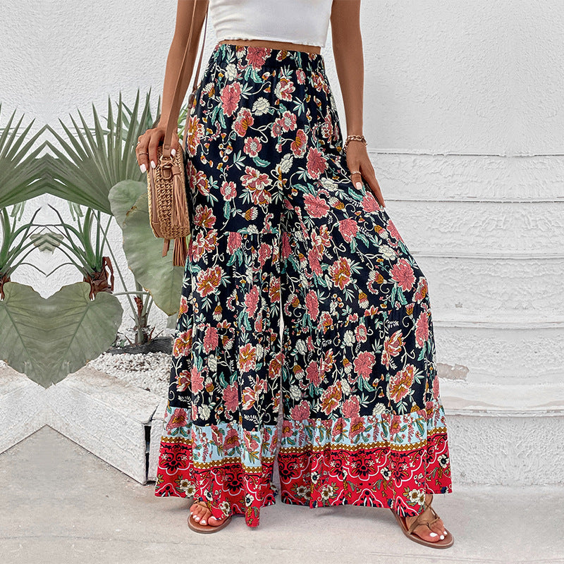 New floral fashion flared wide-leg pants
