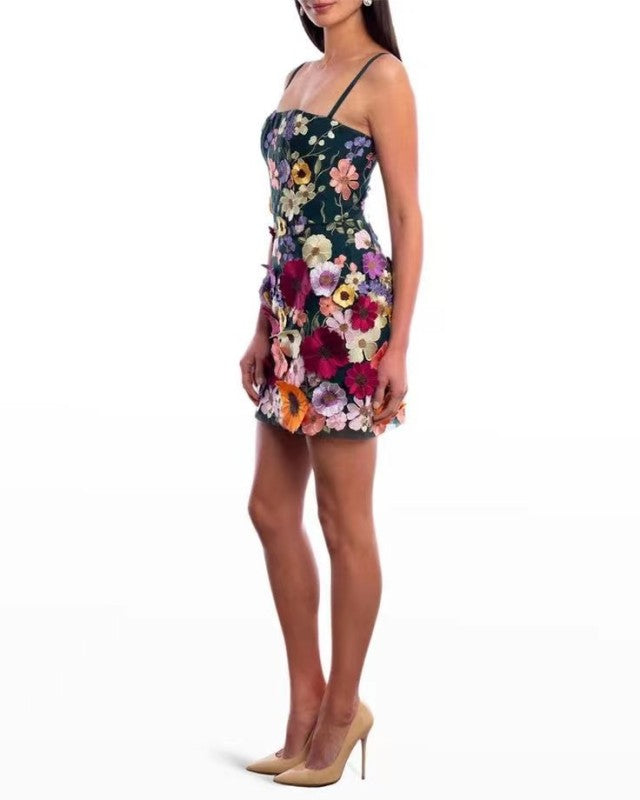 New women's three-dimensional flower embroidery suspender dress skirt