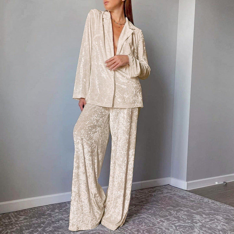 Warm thickened velvet pajamas, long sleeves and trousers two-piece set