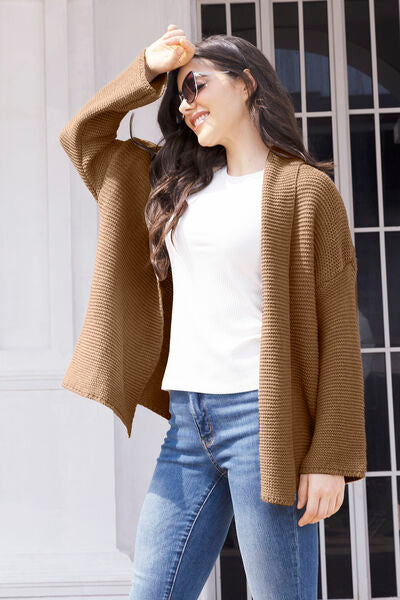 Ribbed Tied Open Front Cardigan