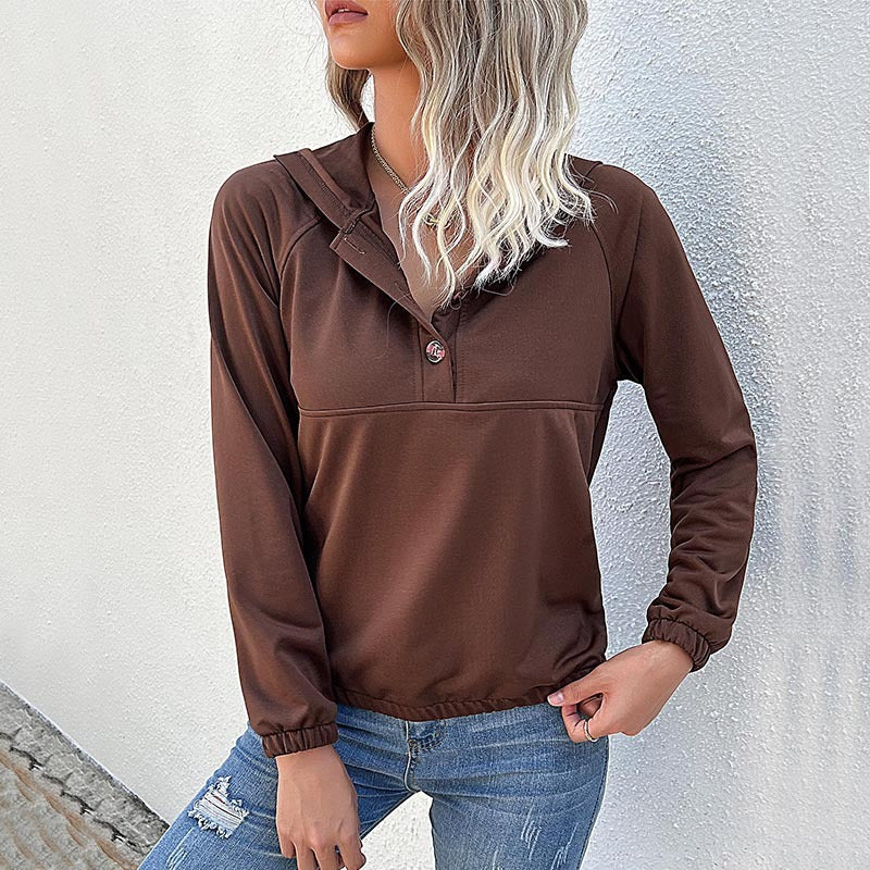 New women's long-sleeved solid color hooded sweater