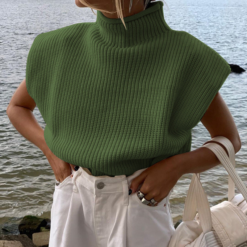 New solid color sexy turtleneck short-sleeved sweater top