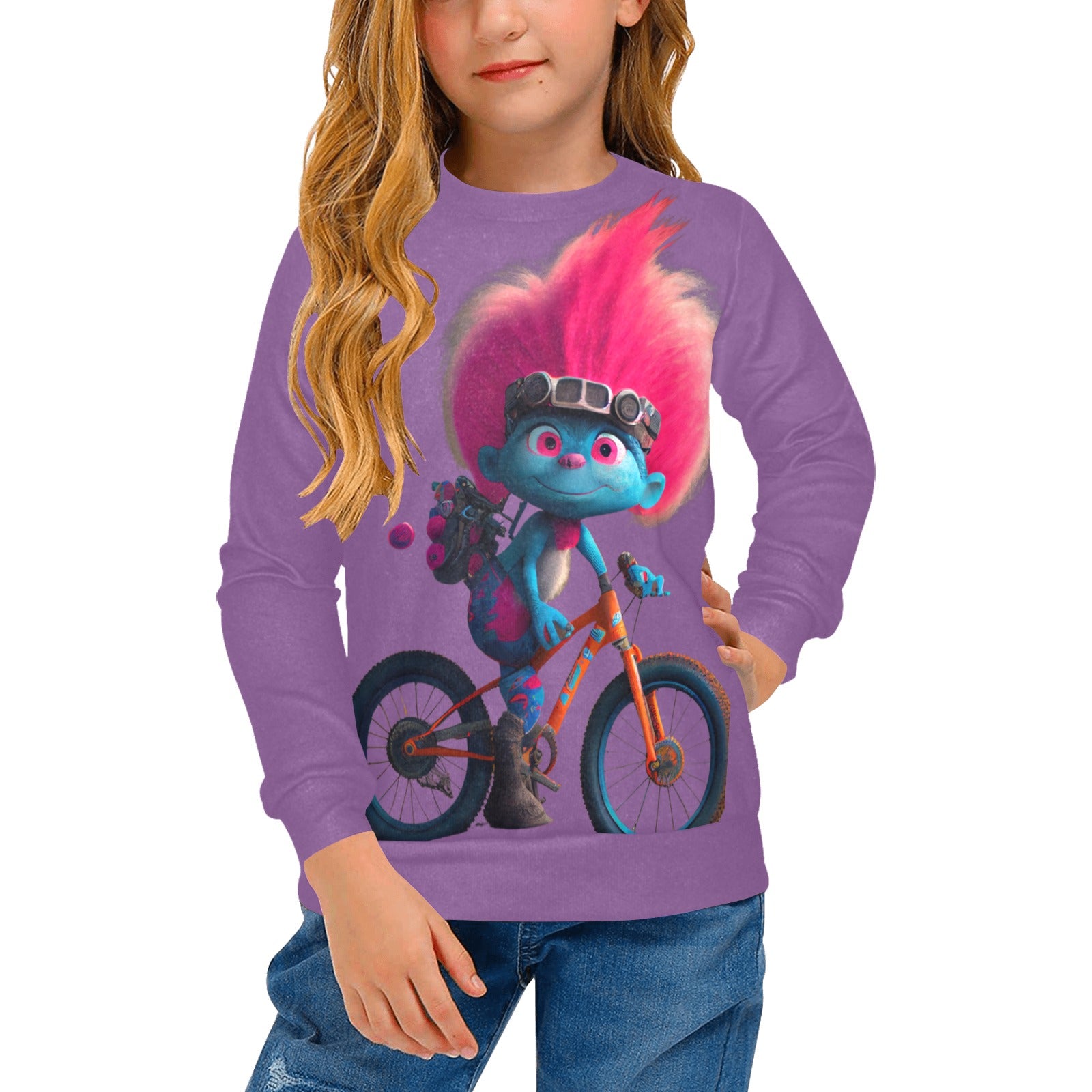 Girls' All Over Print Crew Neck Sweater(H49)