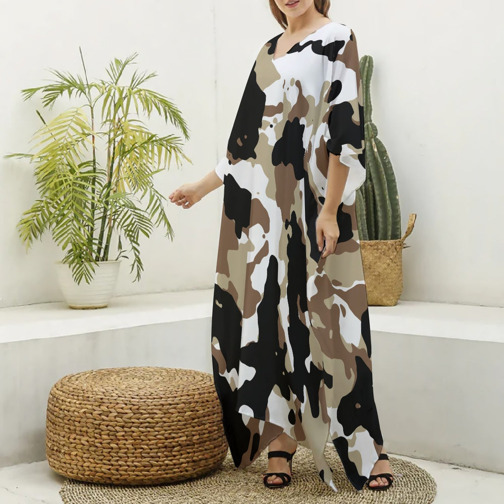 All-Over Print Women's Imitation Silk V-neck Kaftan Robe
