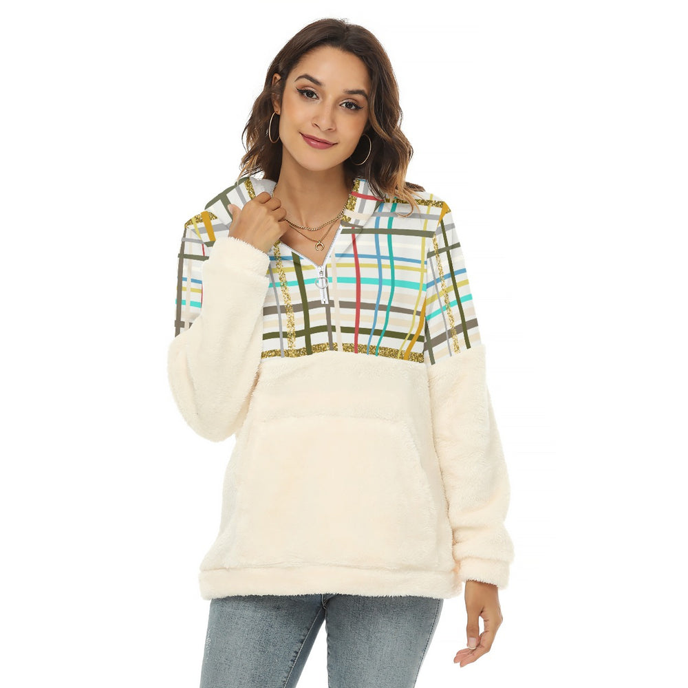 Women's Borg Fleece Hoodie With Half Zip