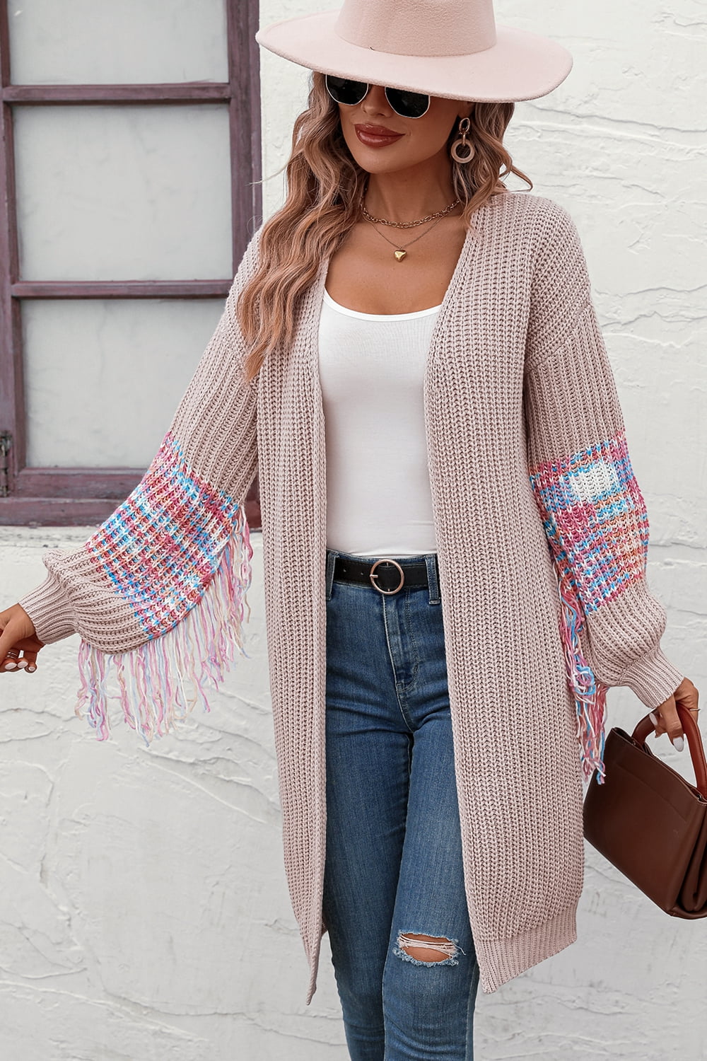 Fringe Sleeve Dropped Sholder Cardigan