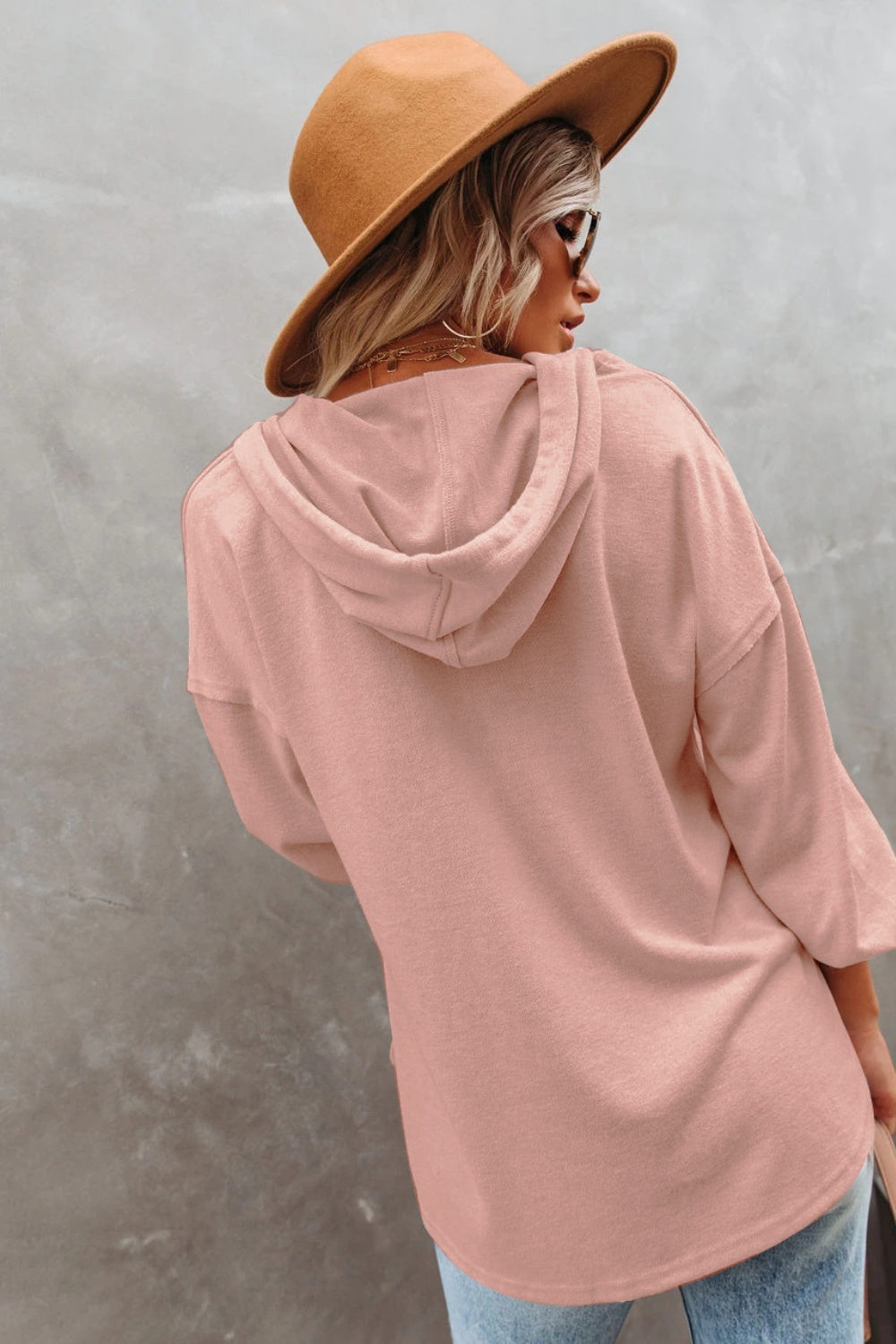 Buttoned Drop Shoulder Hoodie