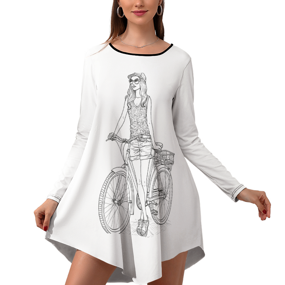 Customizable Stylish Long Sleeves Skirt Women's Casual Dress