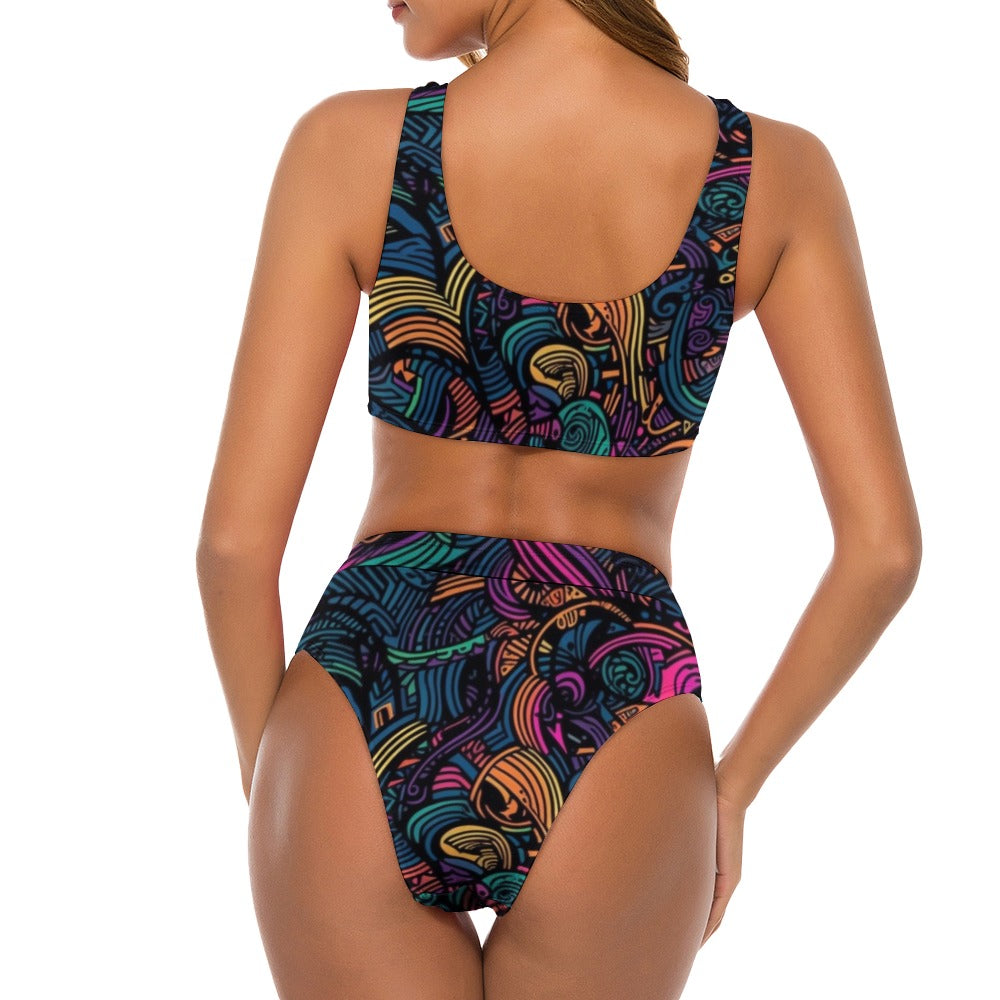 Women's Black Safflower Bikini Swimsuit